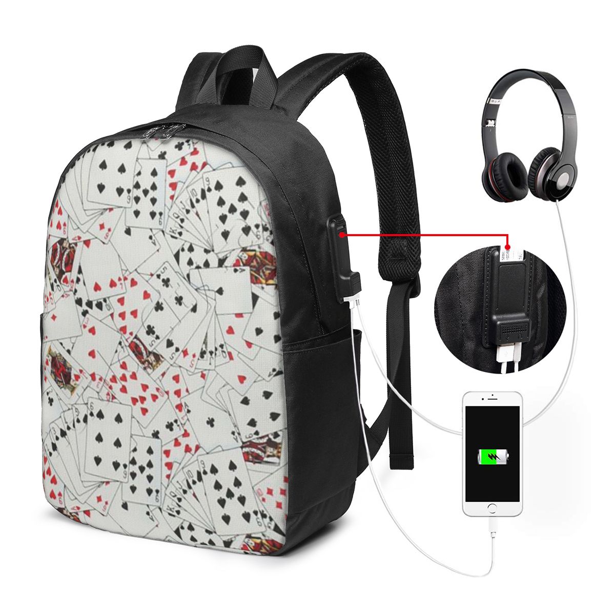 Backpacks - กระเป๋าเป้สะพายหลังลายไพ่โป๊กเกอร์ กระเป๋าใส่โน้ตบุ๊ค กระเป๋าเดินทาง กระเป๋าใส่คอมพิวเตอร์ กระเป๋านักเรียน กระเป๋าใส่แล็ปท็อป