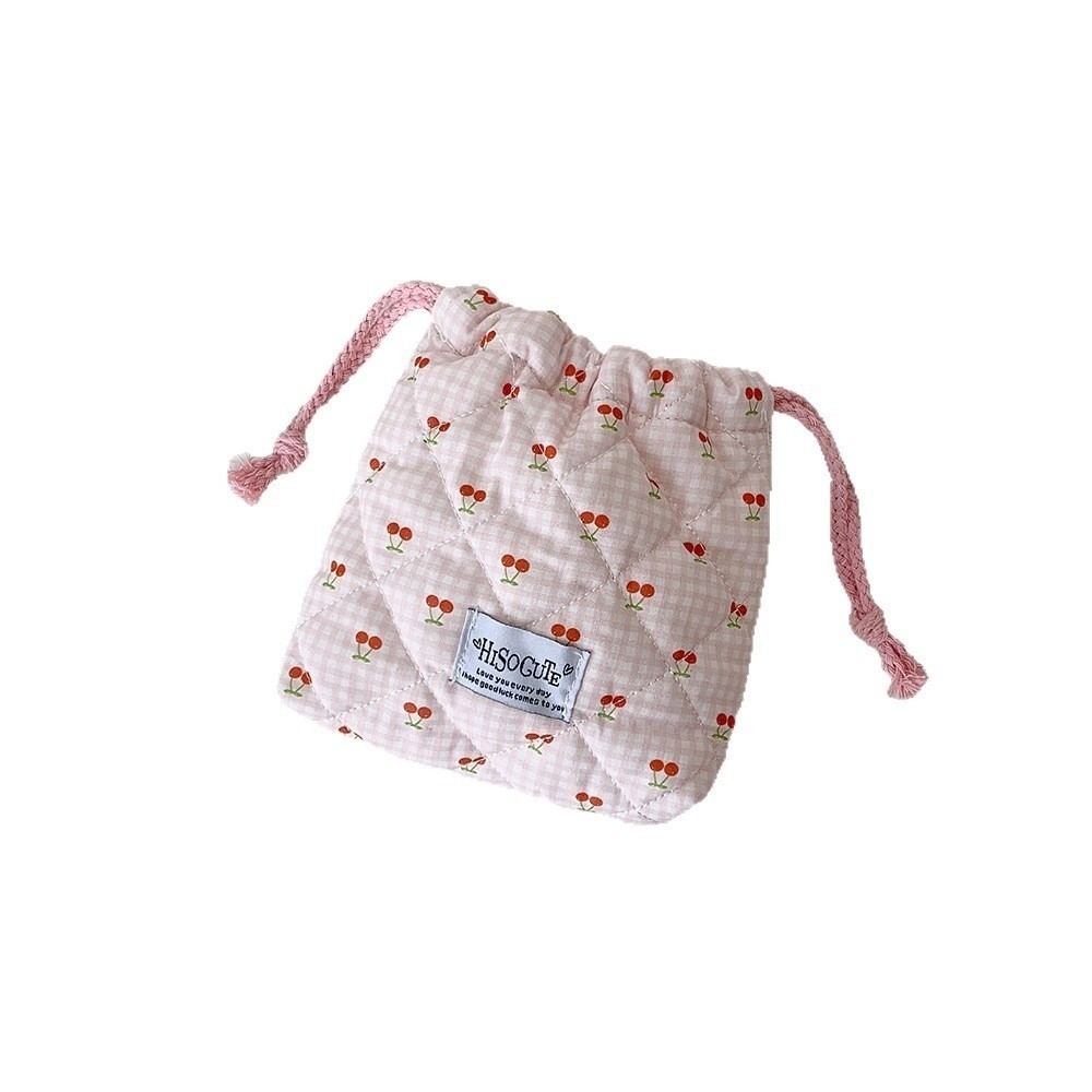Cosmetic Bags - กระเป๋าใส่เครื่องสำอางแบบมีเชือกรูด ลายเชอร์รี่ รุ่นใหม่ อเนกประสงค์ ความจุเยอะ สำหรับเก็บเครื่องสำอาง