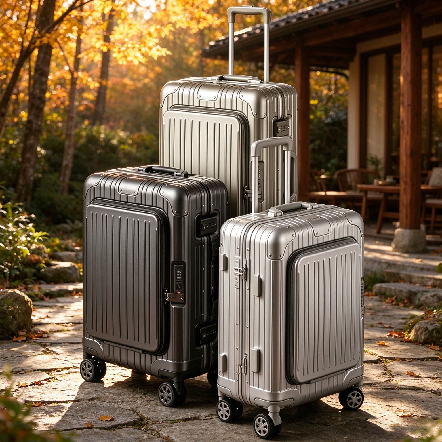 Spinner Wheel Rolling Suitcase 20 Inch - กระเป๋าเดินทางแบบเปิดด้านหน้า ขนาด 20/24/28 นิ้ว โครงอะลูมิเนียม วัสดุโพลีคาร์บอเนตหนาพิเศษ