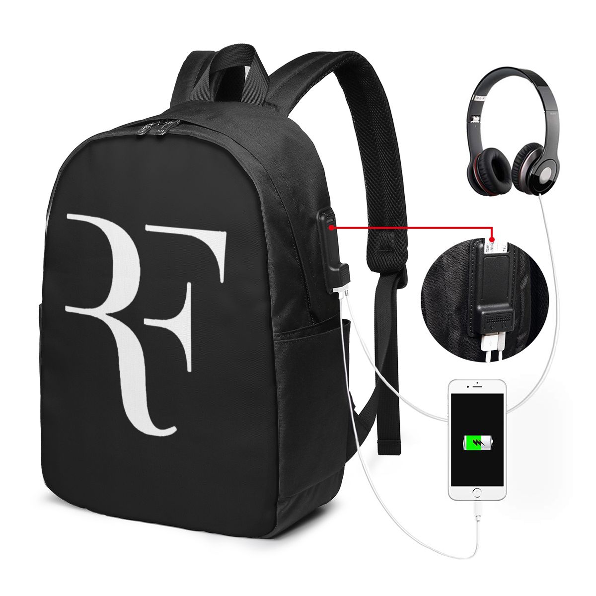 Backpacks - โรเจอร์ เฟเดอเรอร์กระเป๋าเป้สะพายหลังกระเป๋าใส่โน๊ตบุ๊คสำหรับเดินทางคอมพิวเตอร์กระเป๋านักเรียนวิทยาลัยกระเป๋าใส่แล็ปท็อปกระเป๋าสะพายสำหรับผู้ชายผู้หญิง