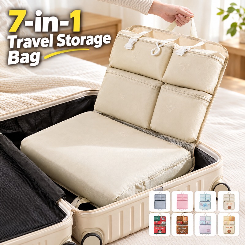 Luggage - กระเป๋าจัดระเบียบสำหรับเดินทางแบบ 7-in-1 พกพาสะดวก สามารถแขวนได้ ใช้สำหรับจัดเก็บชุดชั้นใน มีขนาดใหญ่