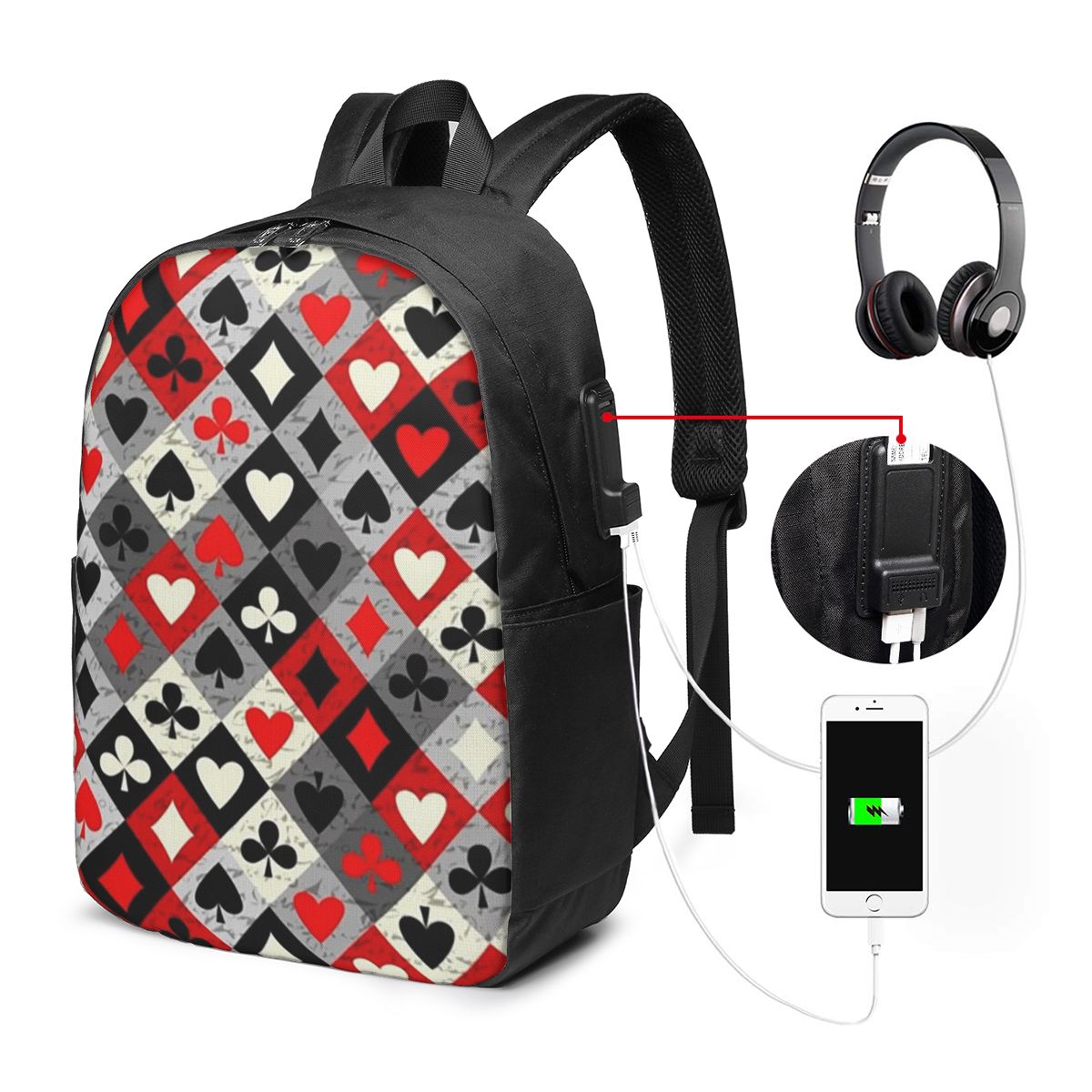 กระเป๋าเป้สะพายหลังลายไพ่โป๊กเ - Backpacks บทวิจารณ์และราคา